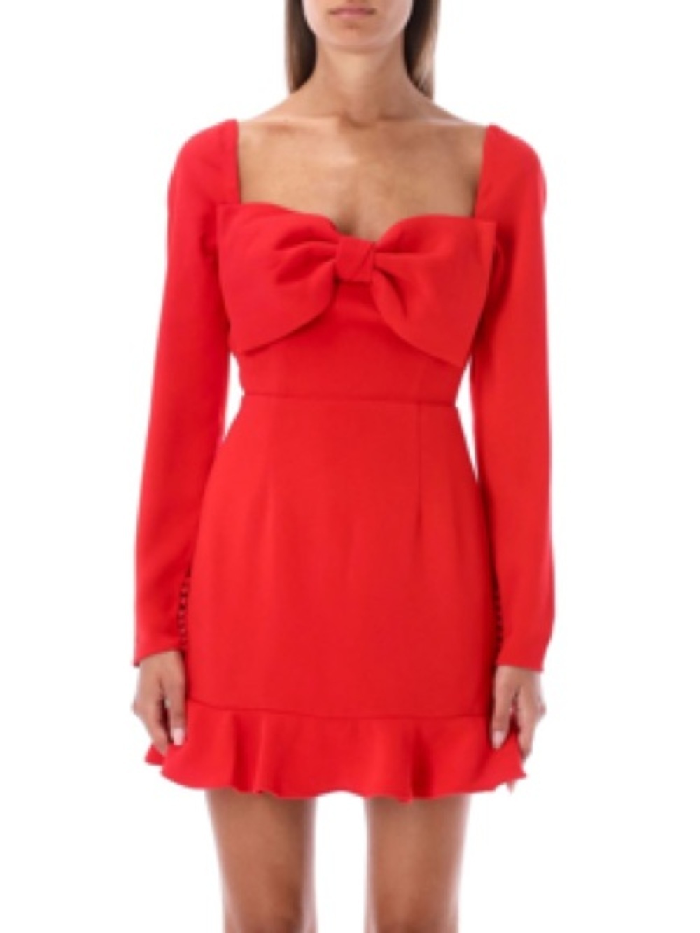 Self-Portrait Bow detailed Ruffled Crepe Mini Dress In Red Sz 6